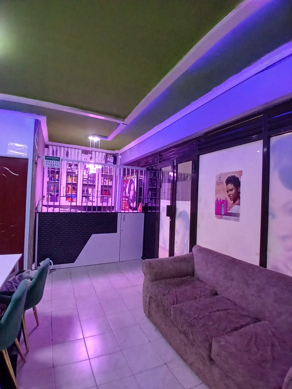 Purple LED ambience by the reception counter